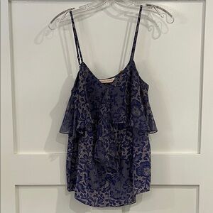 Rebecca Taylor Navy and Gray Lace Pattern Silk Camisole Tank Size 2